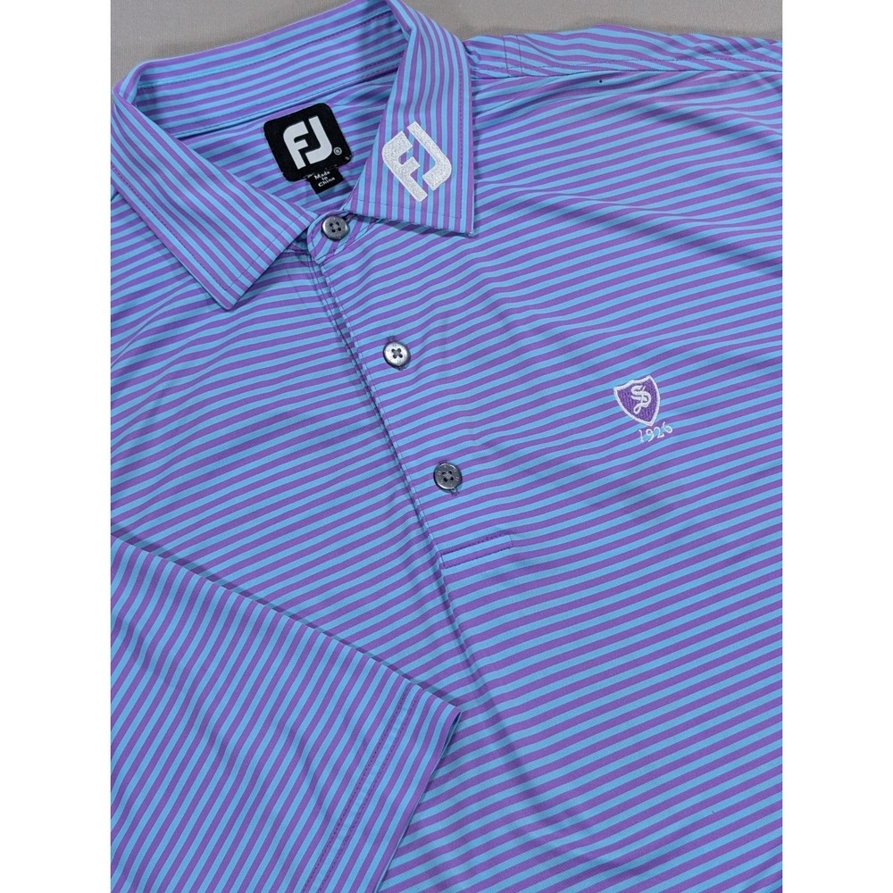 FootJoy Shirt Men's Extra Large Blue Purple Stripe Golf Polo Quick Dry Comfort